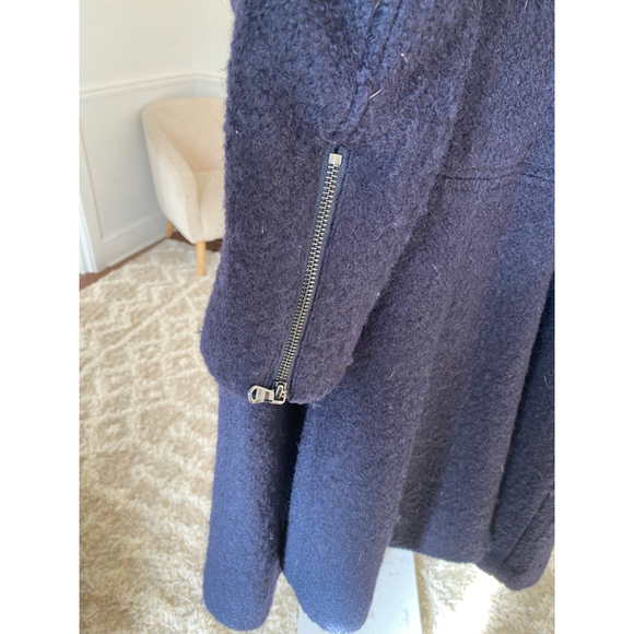 Guess Los Angeles Wool Coat Navy Asymmetrical Zip Quiet Luxury Cottagecore Trend - Picture 12 of 16